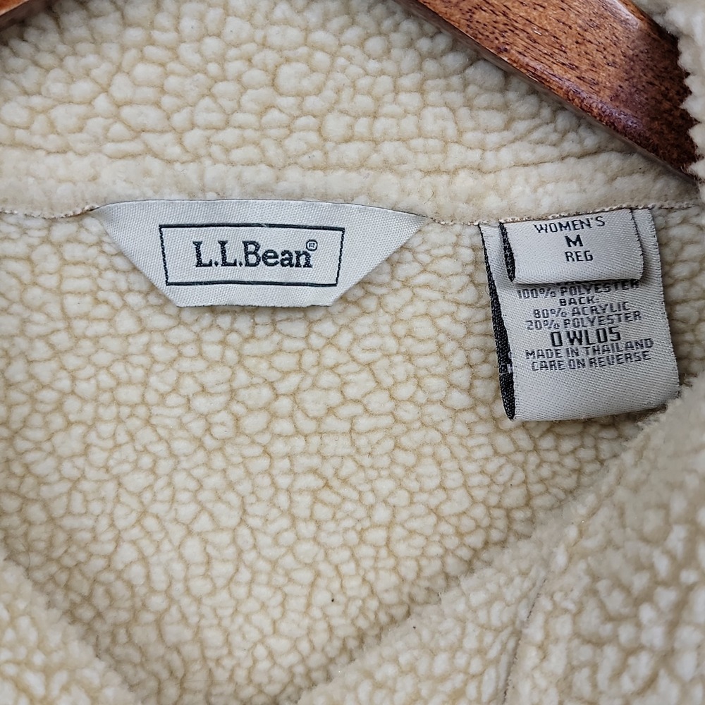 Vtg LL Bean Sherpa Lined Womens Faux Suede Shearling Jacket Coat Tan Brown Sz M - Picture 3 of 15